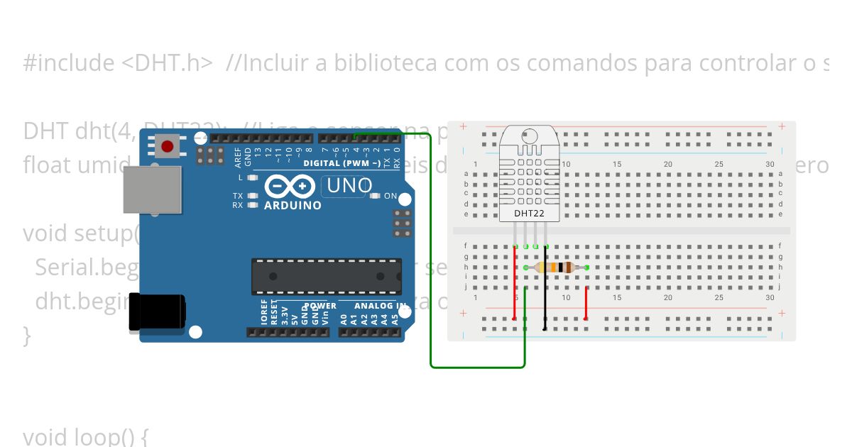 Arduino UNO e DHT22 Comentado simulation