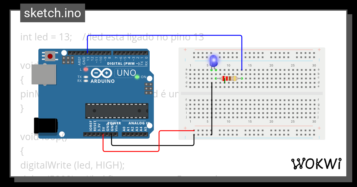 Arduino Led Com Resistor De 220 Ohms - Wokwi Esp32, Stm32, Arduino 