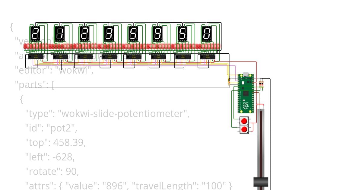 spi rw 8 digit 7segment 8bit with decimal point 8 SPI driven 8 x 74LS595 2button\ simulation