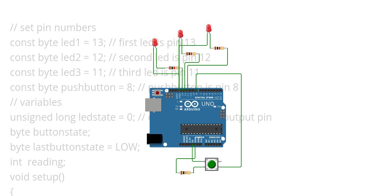 3 LED  1 push button (increment) simulation