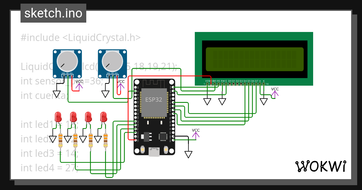 LCD+2pots+4leds - Wokwi ESP32, STM32, Arduino Simulator