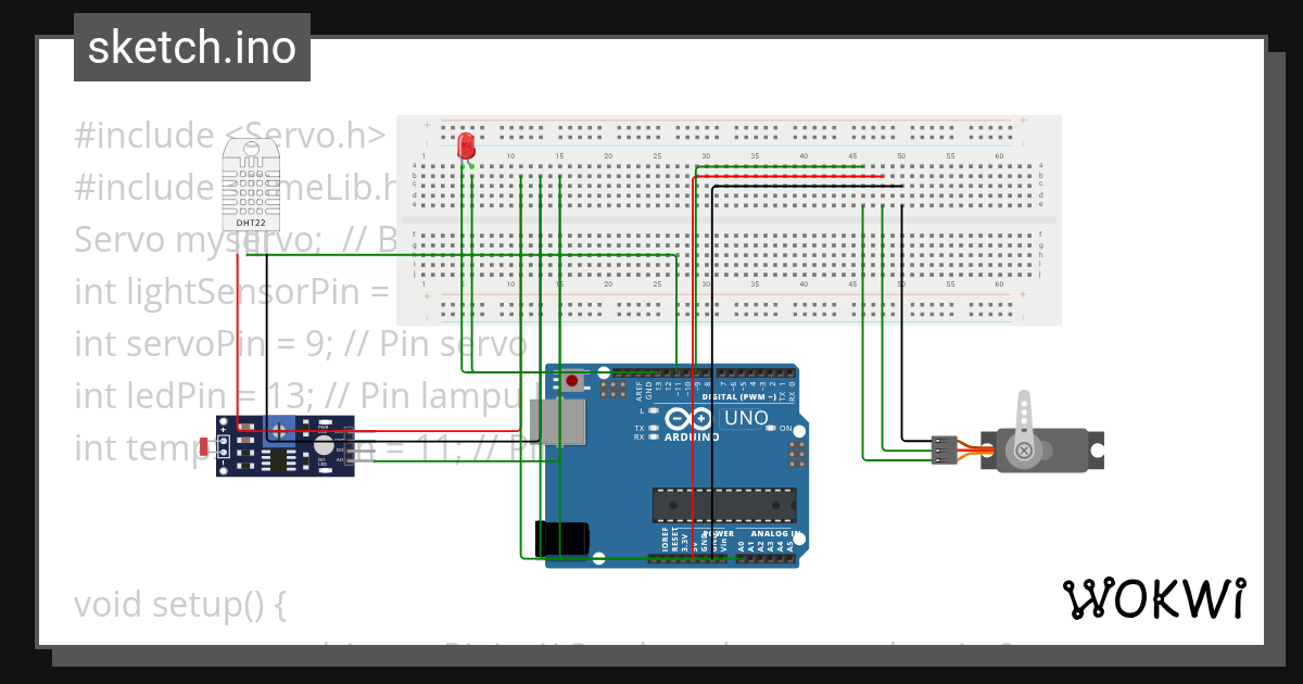 R3 Uno Temp Servo - Wokwi ESP32, STM32, Arduino Simulator