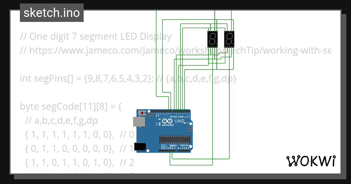 7 Segment Display No shiftregister - Wokwi ESP32, STM32, Arduino Simulator