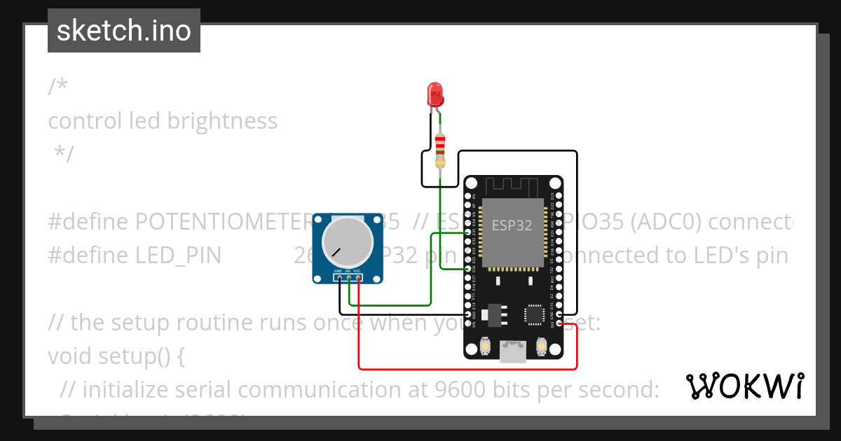 potentiometer LED - Wokwi ESP32, STM32, Arduino Simulator