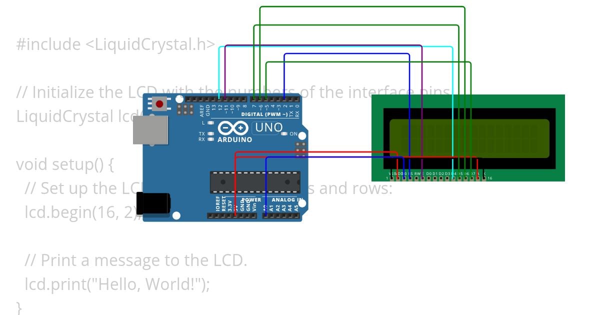 Arduino UNO with 16 x 2 LCD display simulation
