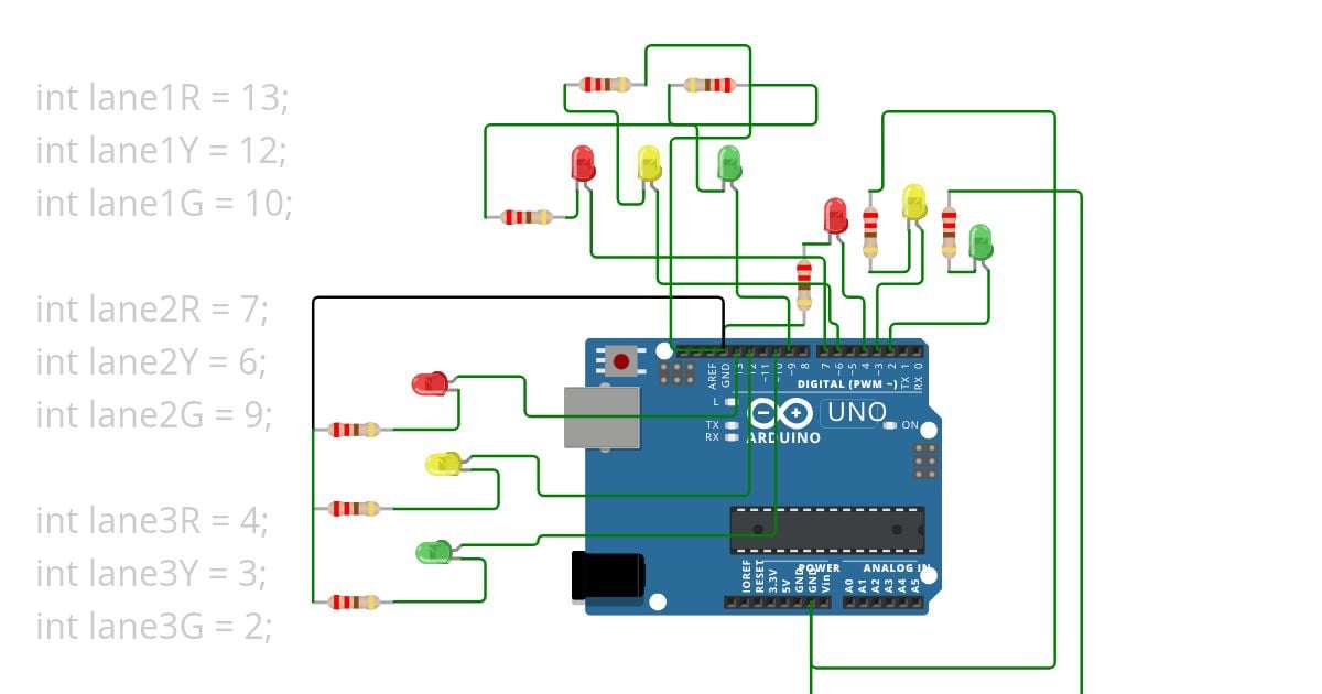 3 lanes traffic light simulation