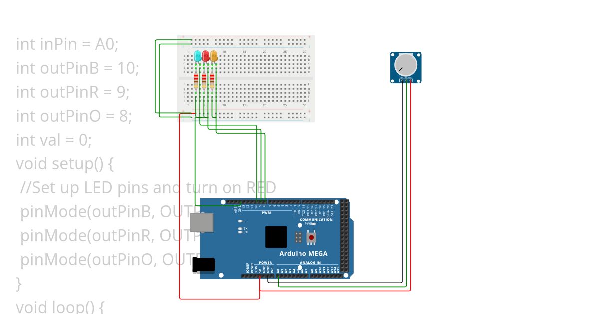 Potentiometer control LED selection simulation
