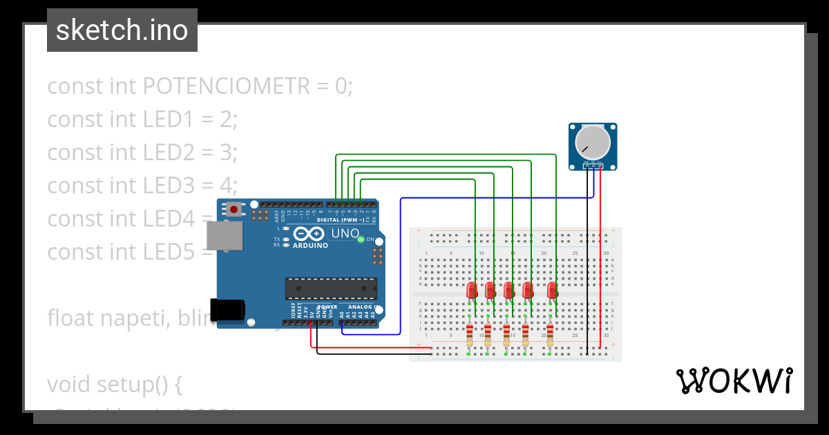 Potentiometer controlled LEDs - Wokwi ESP32, STM32, Arduino Simulator