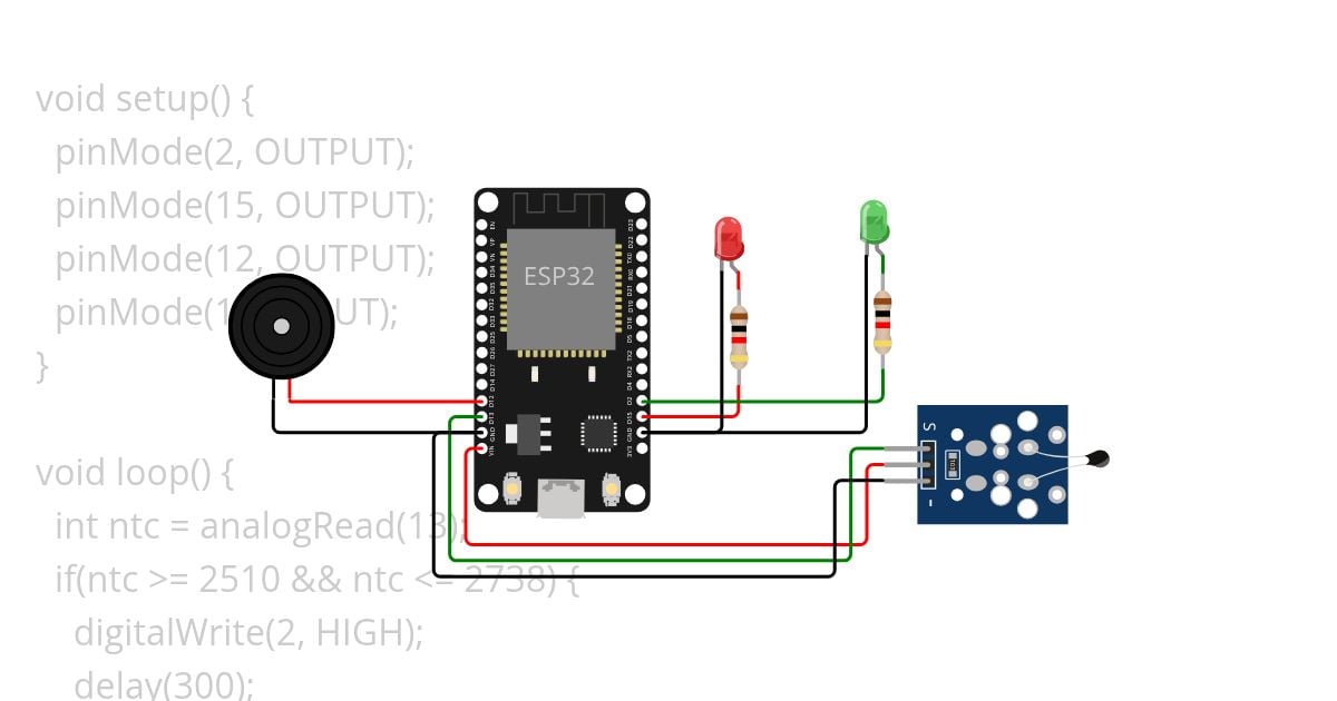 NTC Sebagai Control Suhu output Led Dan Buzzer simulation