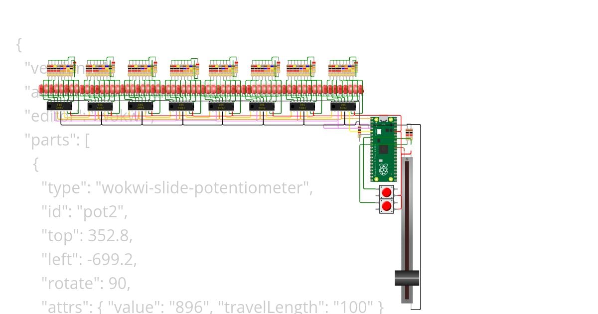 spi rw 8bit X8 CHANNEL ANALOG MIXER 8 SPI driven 8 x 74LS595 2button Copy simulation