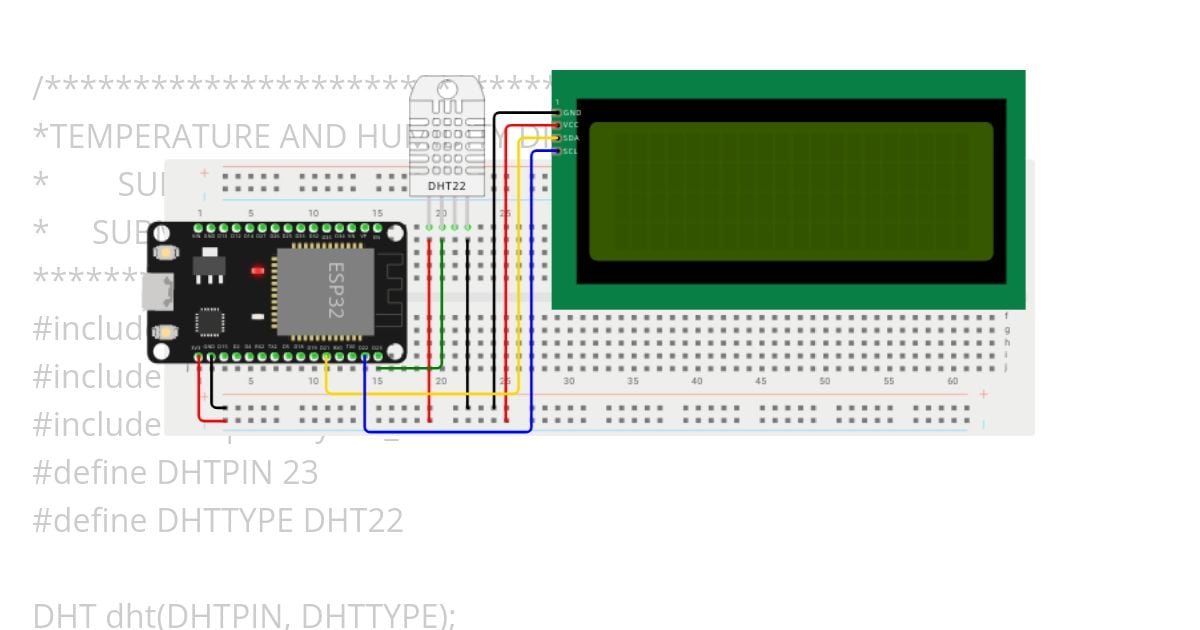 Temperature and Humidity Display using DHT-22 on ESP32 simulation