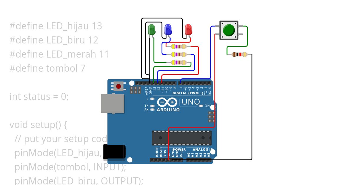 Praktik Push Button 3 LED simulation