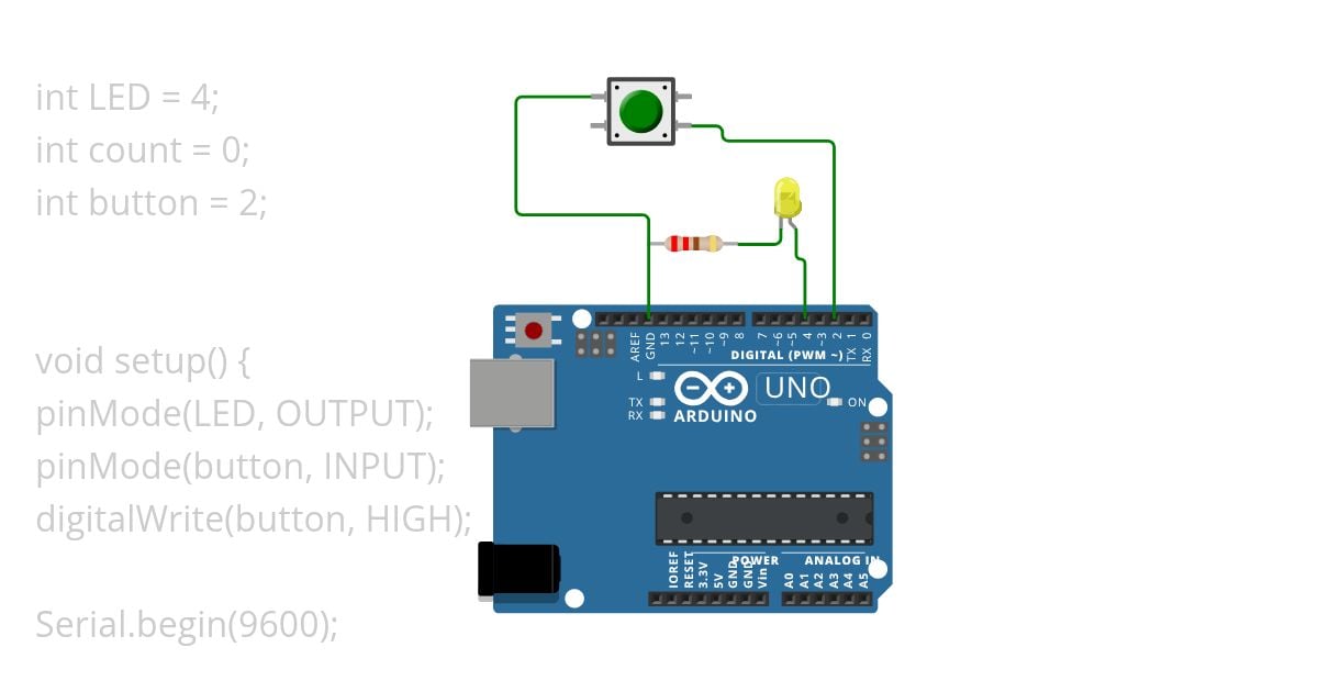 Toggle LED with a single push button simulation