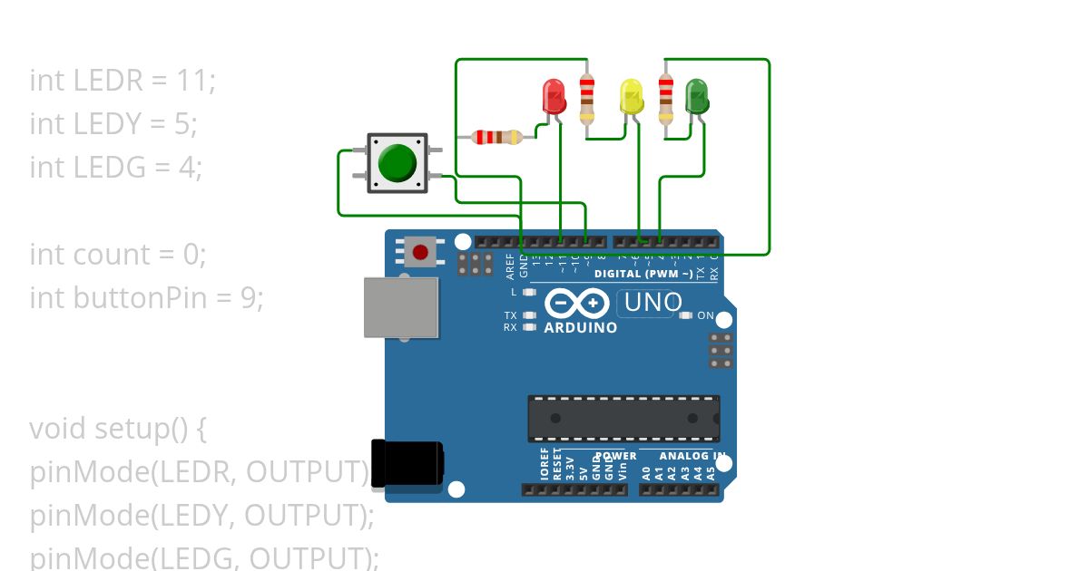 Multiple LEDs with Button Control simulation