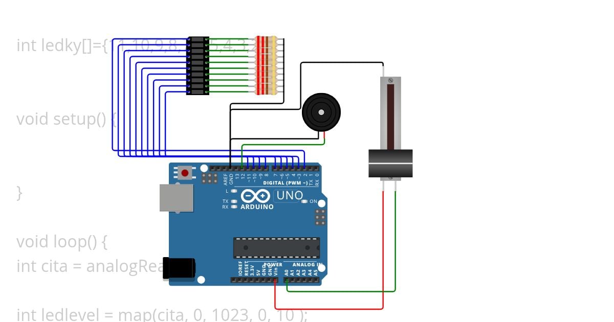 potenciometer  a display a hudba  simulation