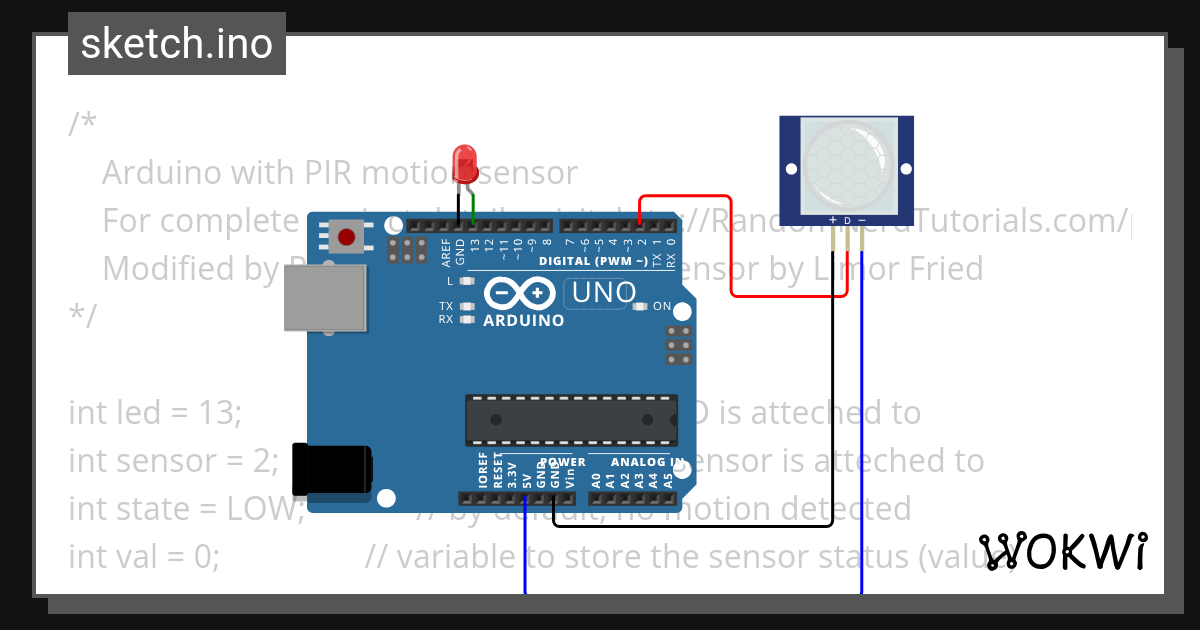 PIR MOTION SENSAR - Wokwi ESP32, STM32, Arduino Simulator