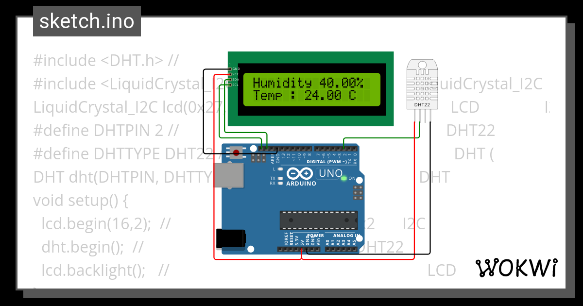 DHT22 LCD - Wokwi ESP32, STM32, Arduino Simulator