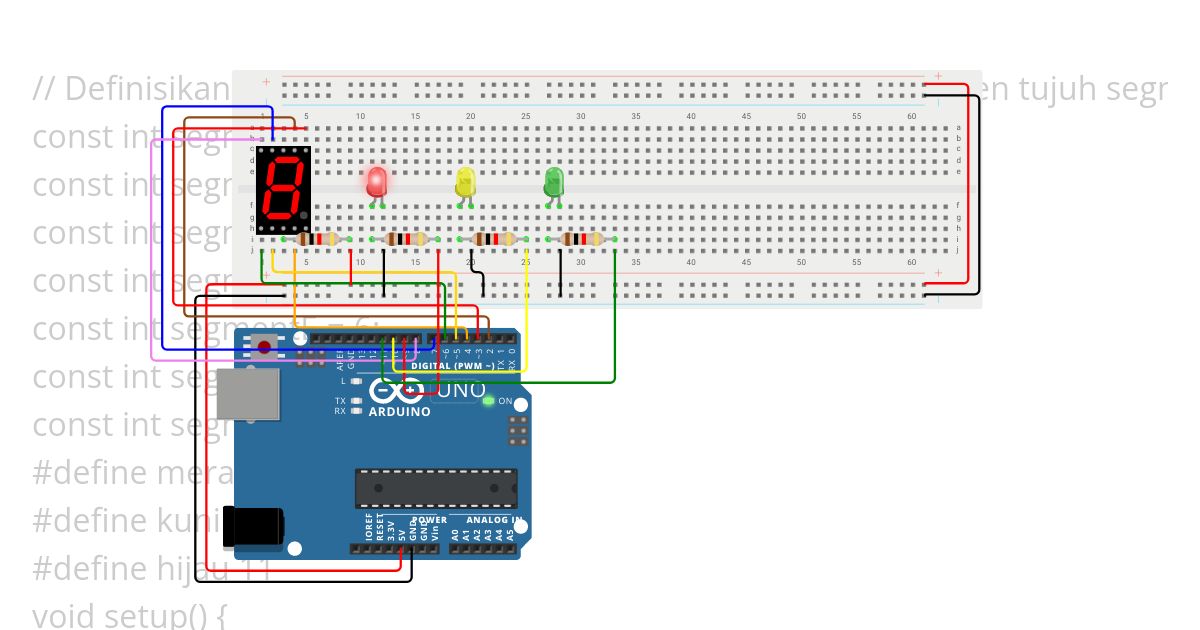 7 Segment Display + Lampu Lalu Lintas simulation