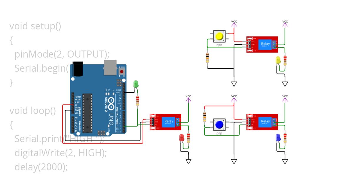 Test Relay Module (with pull-up/down resistors) simulation