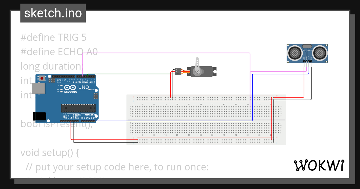 simple auto door opener ultrasonic+servo Wokwi ESP32, STM32, Arduino