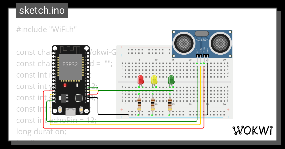 Connect Esp32 With Hc Sr04 With Leds Ultrasonic Sensor Wokwi Esp32 Stm32 Arduino Simulator