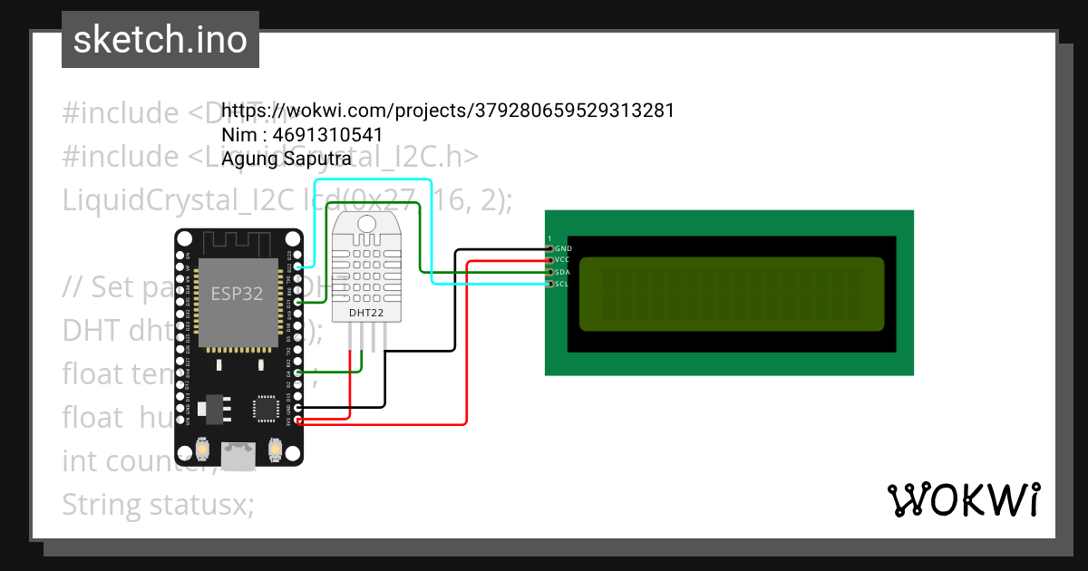 DHT11 ESP32 LCS - Wokwi ESP32, STM32, Arduino Simulator