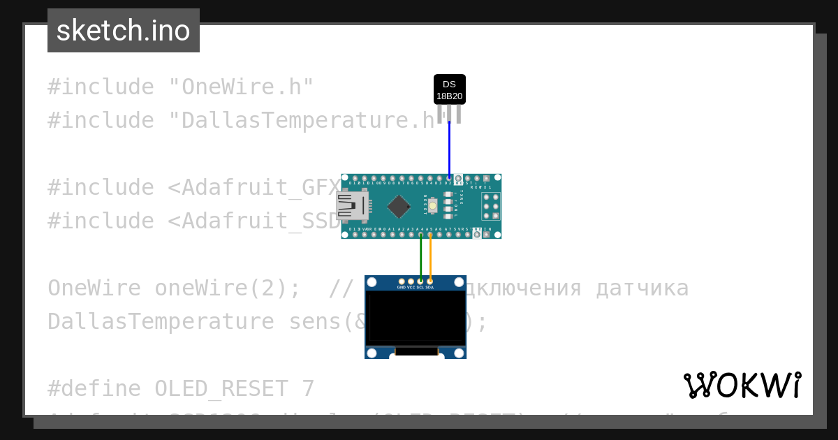 ds18b20_oled - Wokwi ESP32, STM32, Arduino Simulator