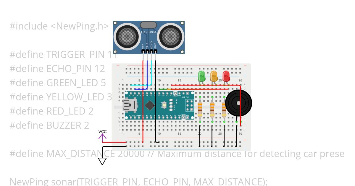 Car Parking Assistant using Arduino Nano simulation