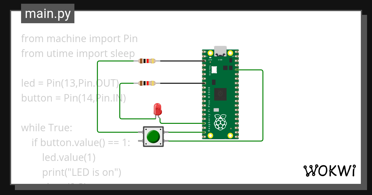 push button & control LED - Wokwi ESP32, STM32, Arduino Simulator