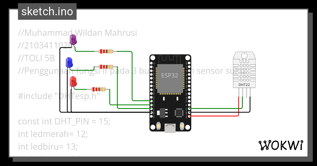 Penggunaan Fungsi If Pada Buah Led Dan Sensor Suhu Wokwi Esp Stm Arduino Simulator