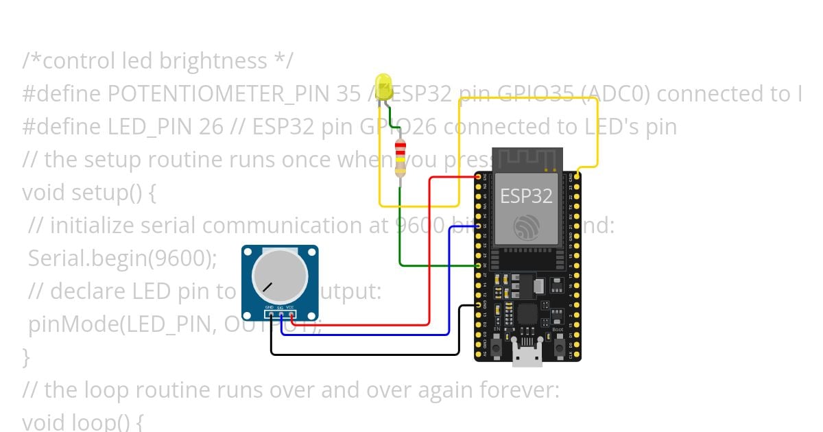 task 6 : potentiometer control LED brightness simulation