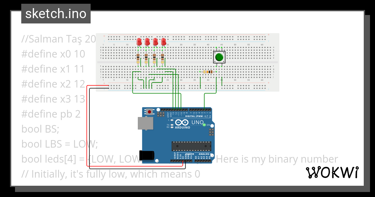 4-bit Binary Counter using Push Button - Wokwi ESP32, STM32, Arduino ...