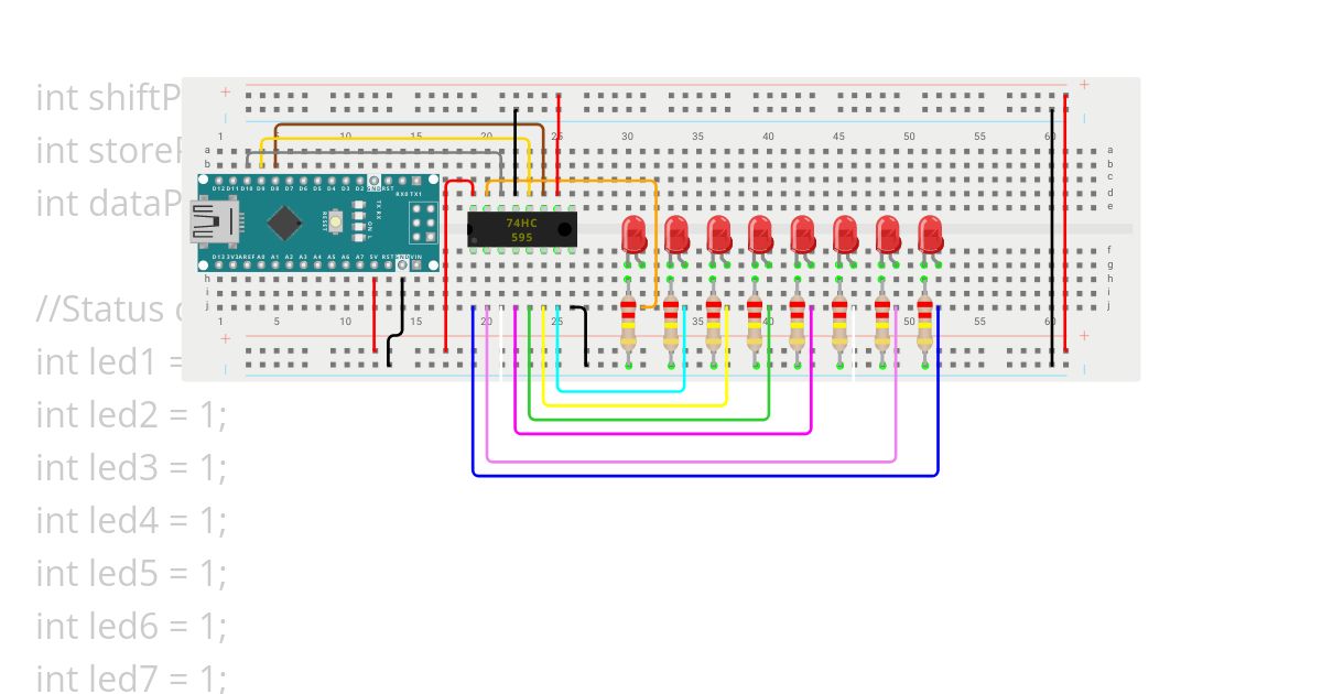 Schieberegister am Arduino Nano V3.0 mit 8 LEDs simulation