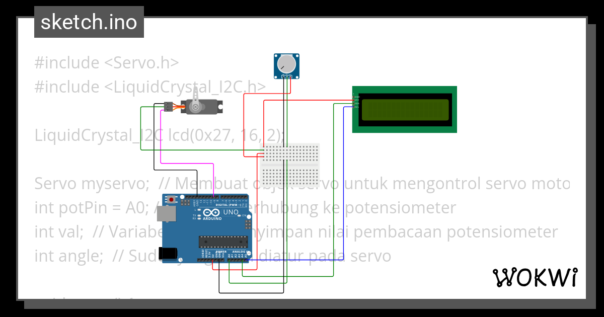 Rangkaian Servo dan Lcd - Wokwi ESP32, STM32, Arduino Simulator