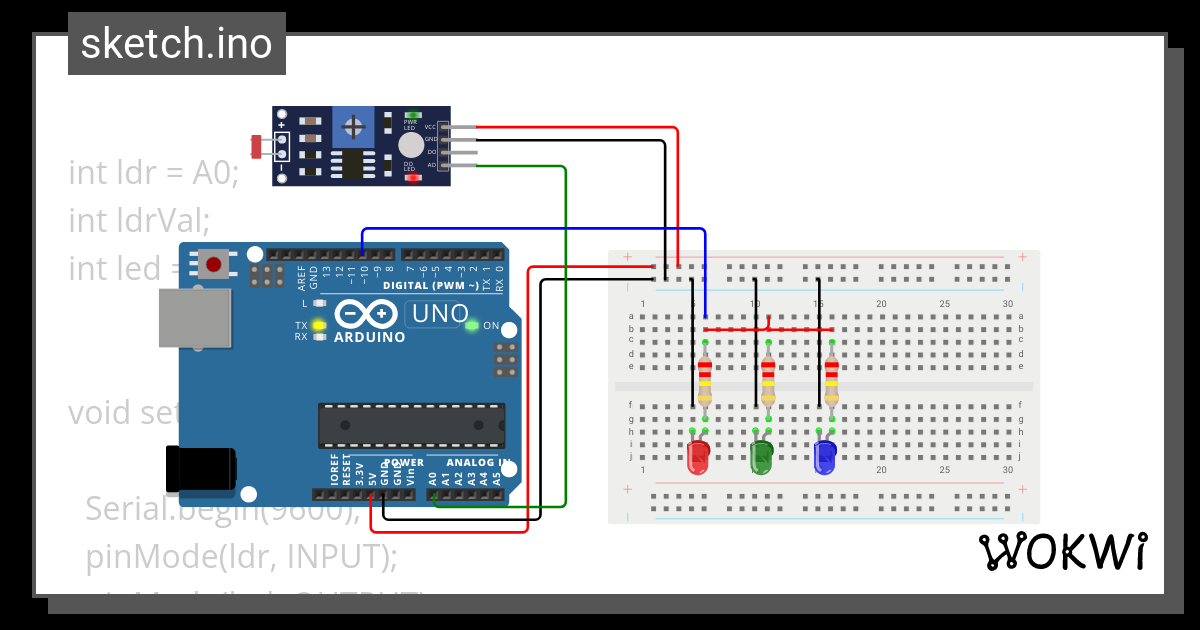 LDR Sample Circuit - Wokwi ESP32, STM32, Arduino Simulator