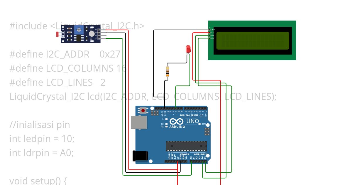 LDR LED I2C LCD simulation