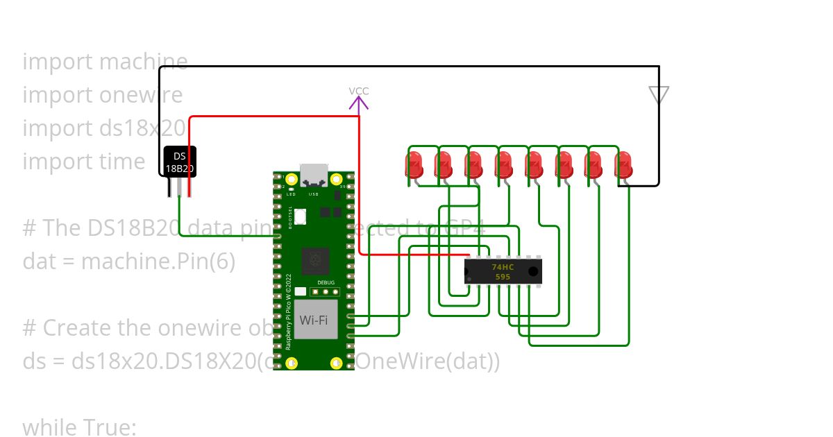 picow with Shifft register 74hc595 simulation