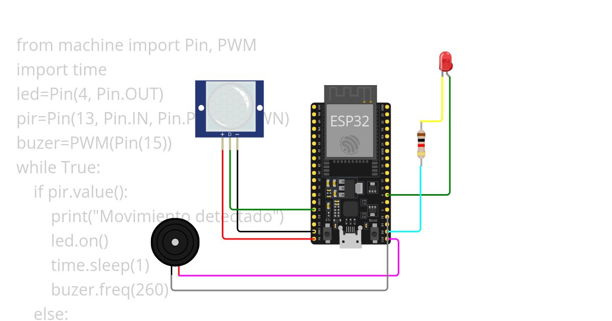 ESP32(detector de movimiento_con_alarma_y_led) simulation