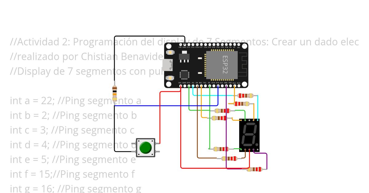 Actividad2 Dado con Display de 7 segmentos con pulsador ESP32 simulation