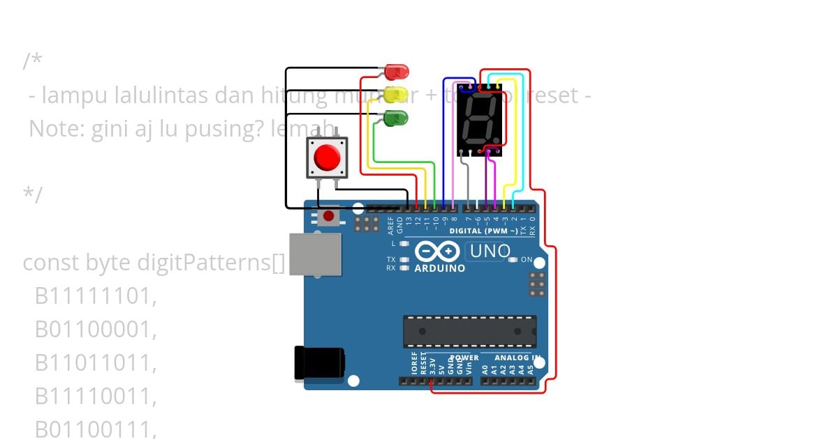 lampu lalulintas dan hitung mundur + tombol reset Copy simulation