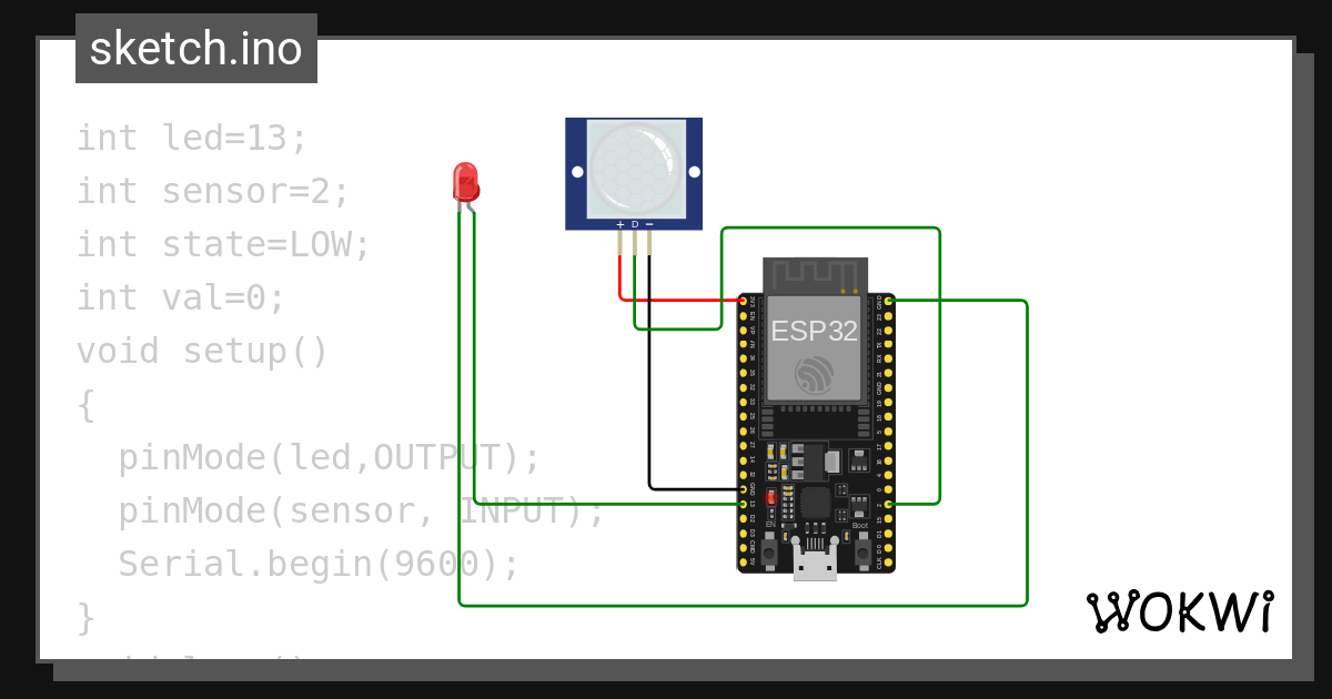 esp pir motion - Wokwi ESP32, STM32, Arduino Simulator