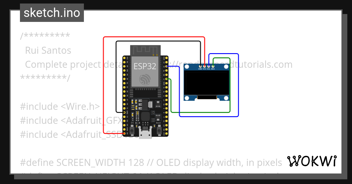 OLED Display Hello World - Wokwi ESP32, STM32, Arduino Simulator