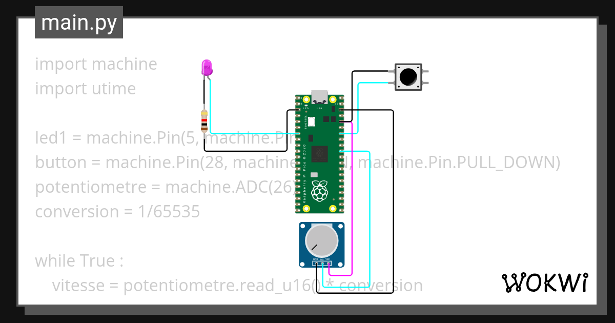 potentiometre avec led qui clignote Wokwi ESP32, STM32, Arduino Simulator