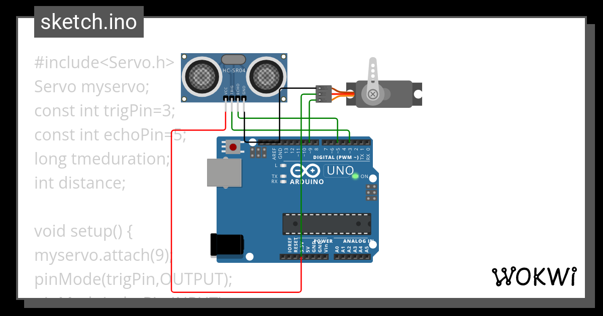 servo motor and ultasonic - Wokwi ESP32, STM32, Arduino Simulator