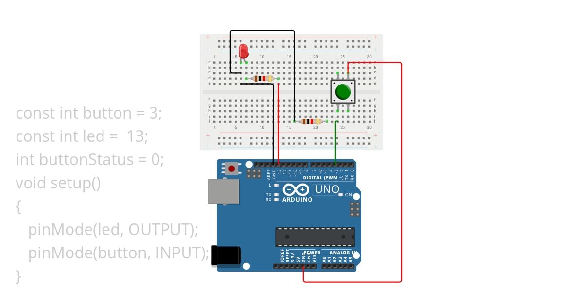 LED nyala dengan pushbutton simulation