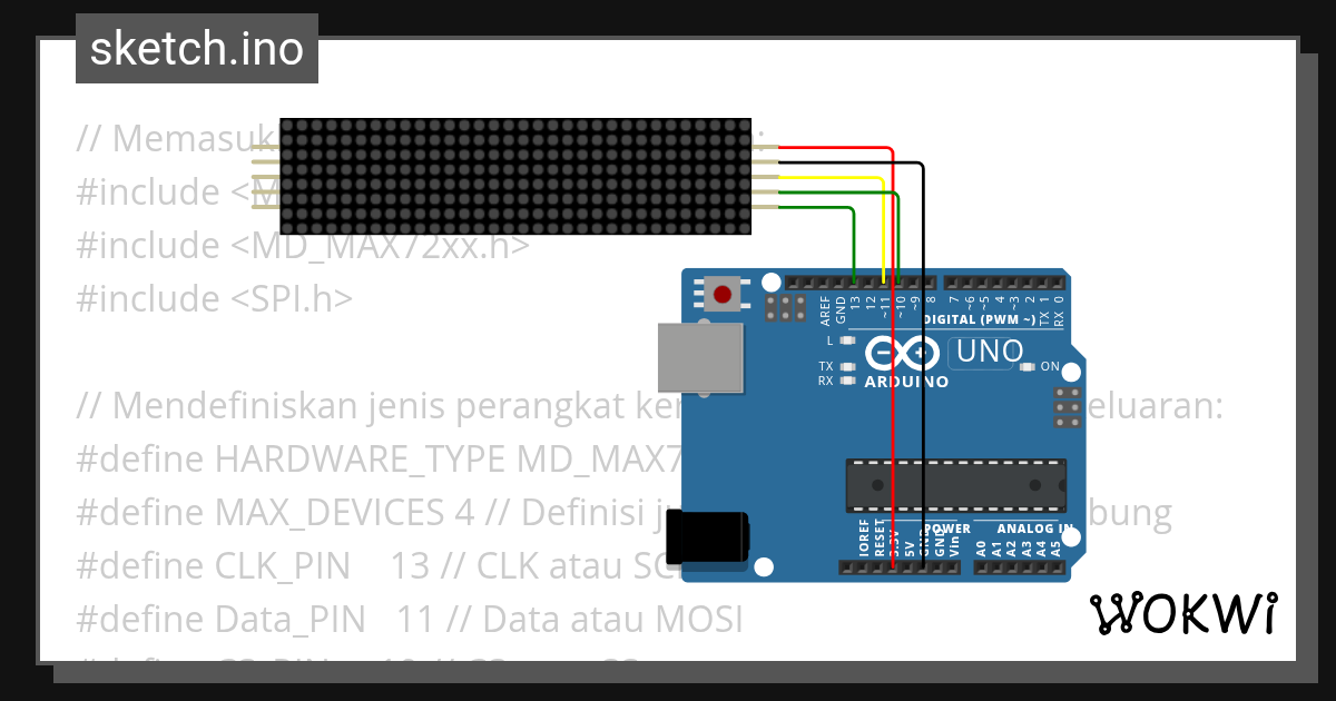 Running Text Parola Arduino UNOI Wokwi ESP32, STM32, Arduino Simulator