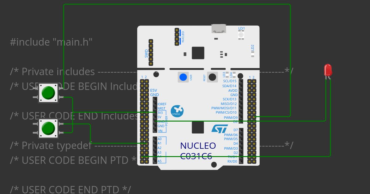 ST Nucleo - HAL une BOTTON  2 LED Copy
