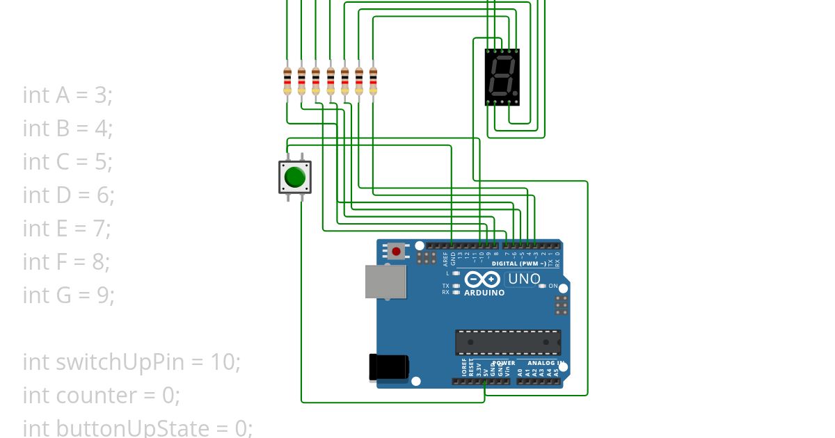 SEVEN SEGMENT + PUSH BUTTON simulation