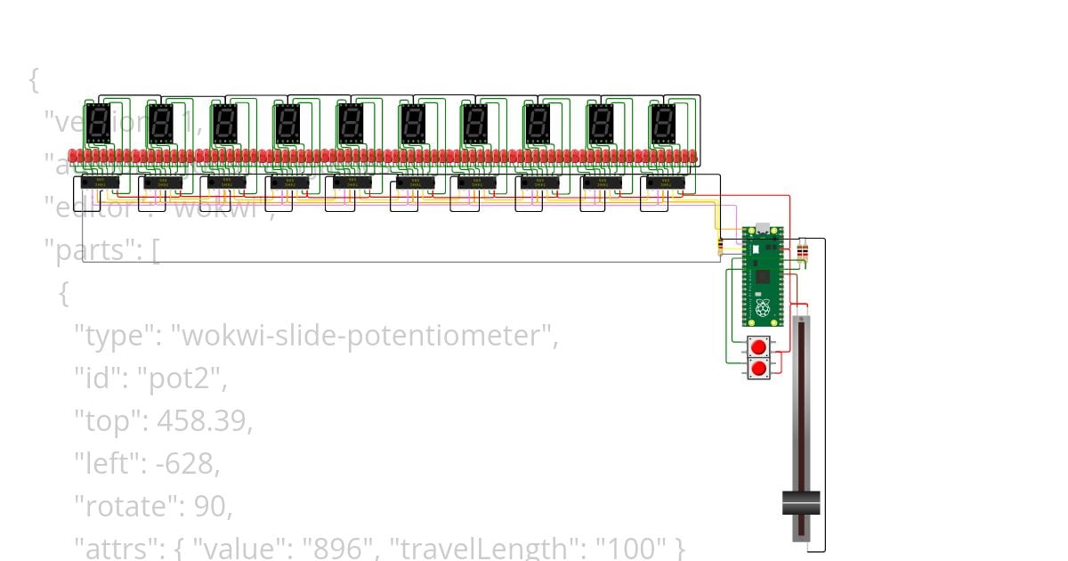 spi rw 8 digit 7segment 8bit with decimal point 10 SPI driven 10 x 74LS595 2button reduced spi baud devisor to 1024 simulation