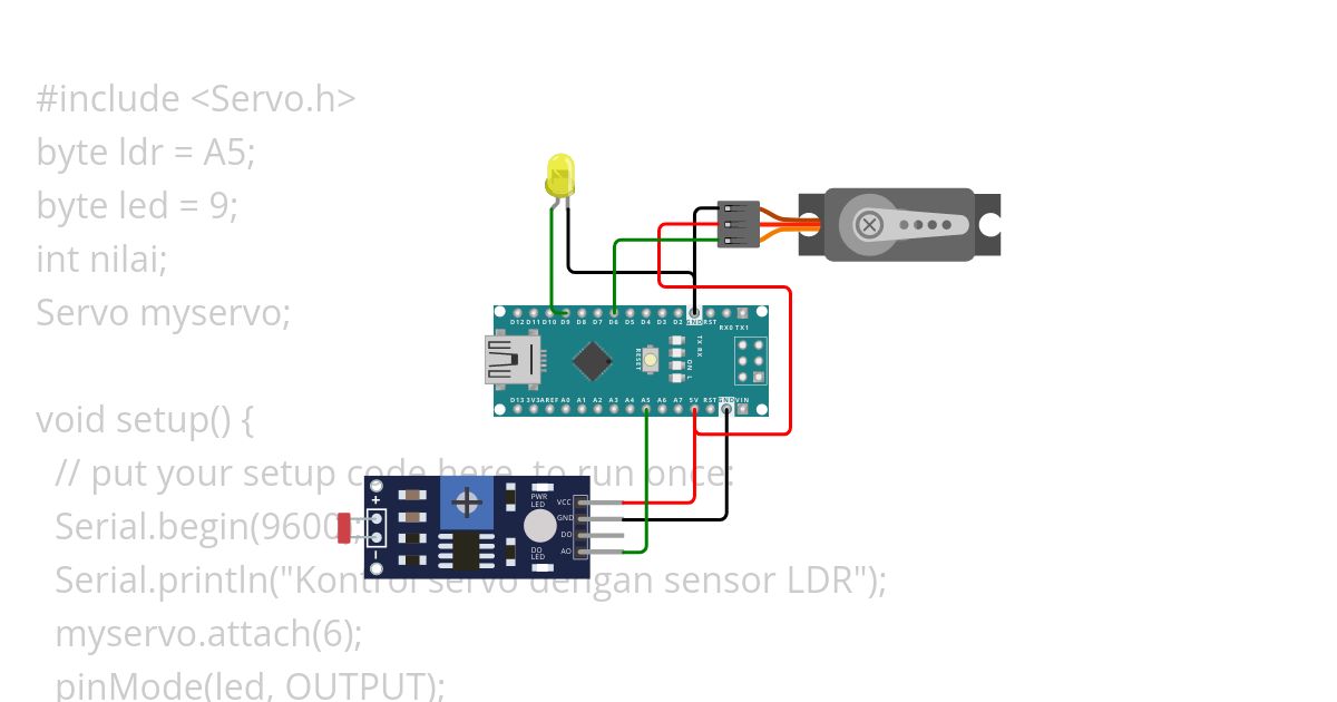 Sensor Cahaya untuk Mengontrol Servo simulation